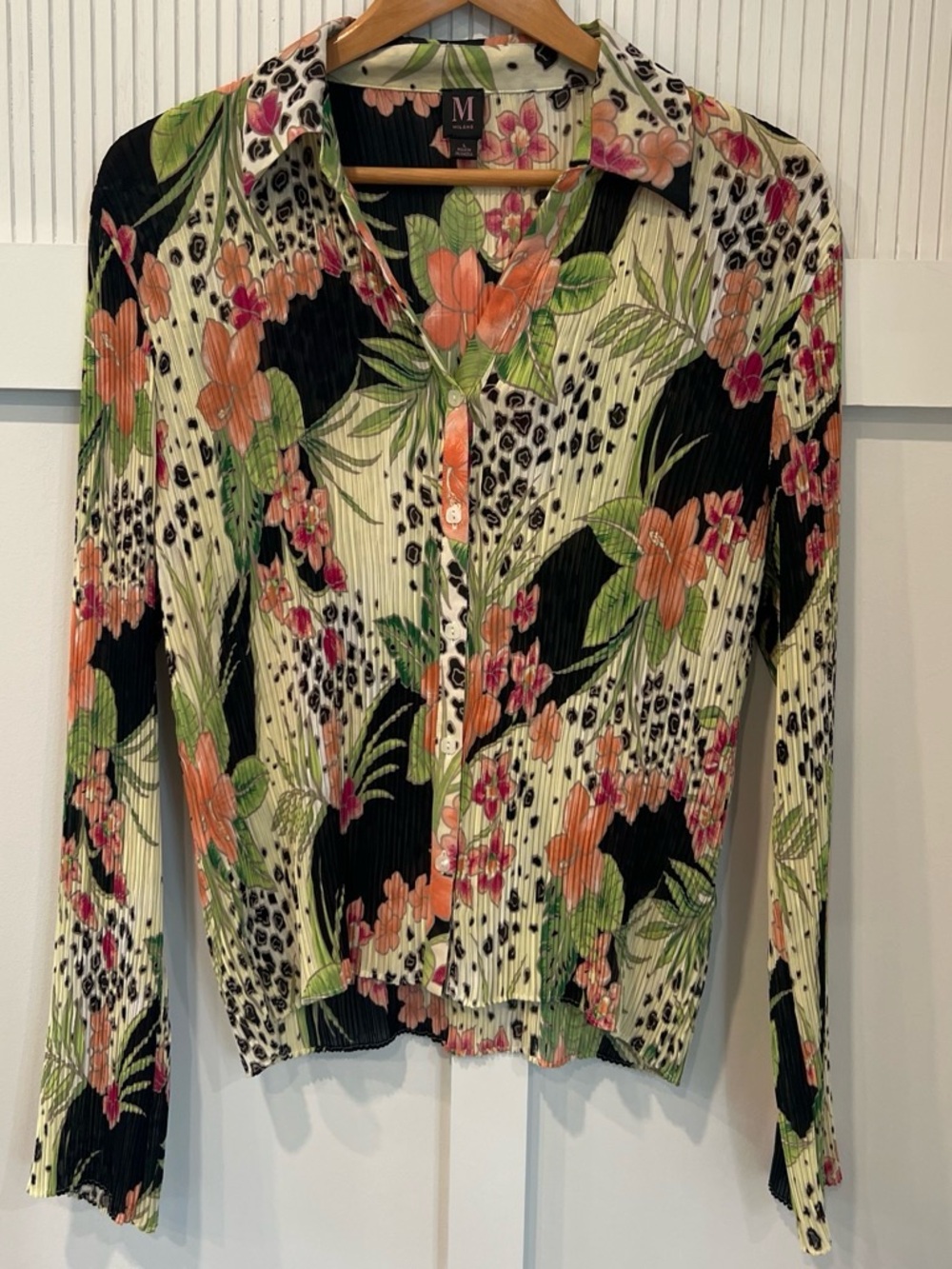 Milano Floral Button-Down Shirt in Cream, Black, Orange, Green